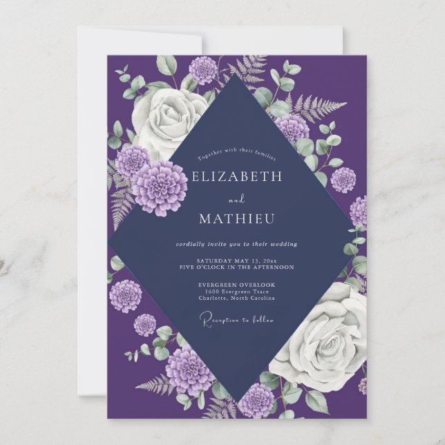 Convite Casamento Deep Purple Dahlia (Frente)
