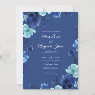 Convite Casamento Deep Sapphire Bloom