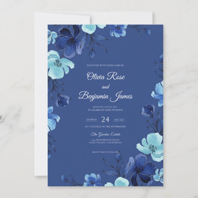 Convite Casamento Deep Sapphire Bloom (Frente)