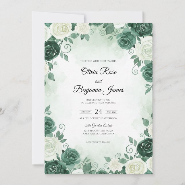 Convite Casamento Deep Teal Bloom (Frente)