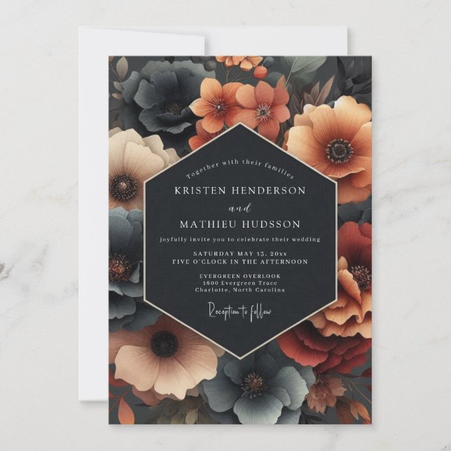 Convite Casamento Deep Teal Moody Bloom (Frente)