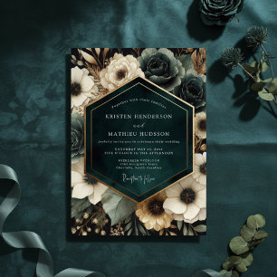 Convite Casamento Deep Teal Moody Bloom