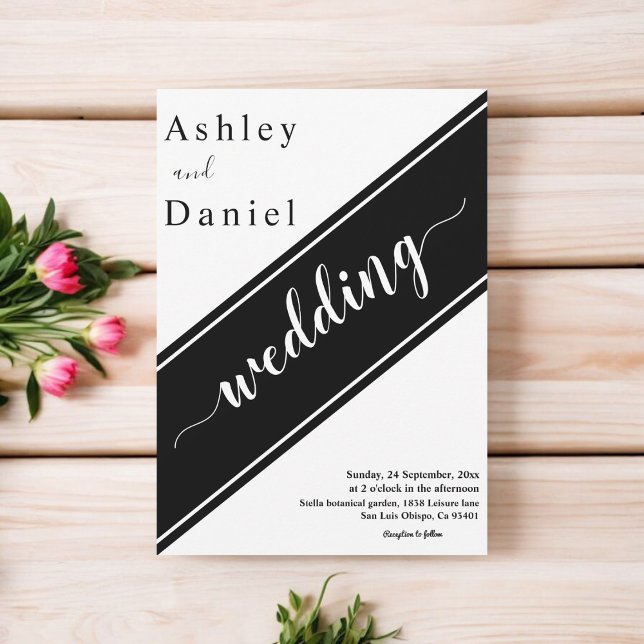 Convite Casamento Delicado Branco E Preto Moderno Elegante (Criador carregado)