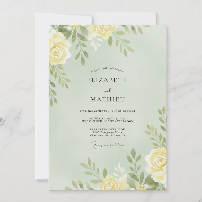 Convite Casamento Delicado com Folhas Amarelas de Manteiga (Frente)