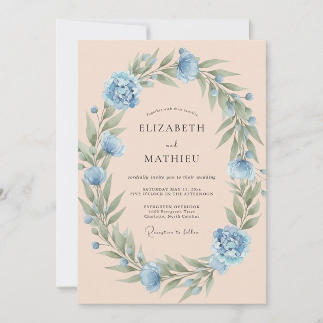 Convite Casamento Delicado de Primavera Azul Centáurea (Frente)