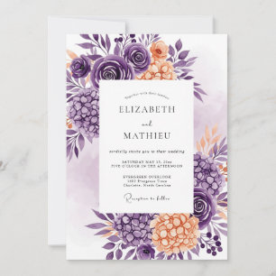 Convite Casamento Delicado de Primavera com Pêssego Roxo