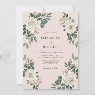 Convite Casamento Delicado de Primavera com Rosa Cor-de-Ro