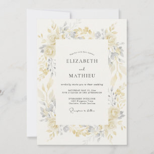Convite Casamento Delicado de Primavera em Amarelo Pálido