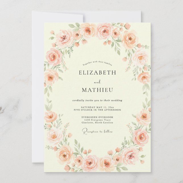Convite Casamento Delicado de Verão com Pêssego (Frente)