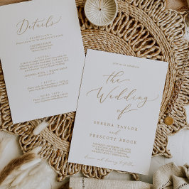 Convite Casamento Delicado Dourado Caligrafia Tudo Em Um