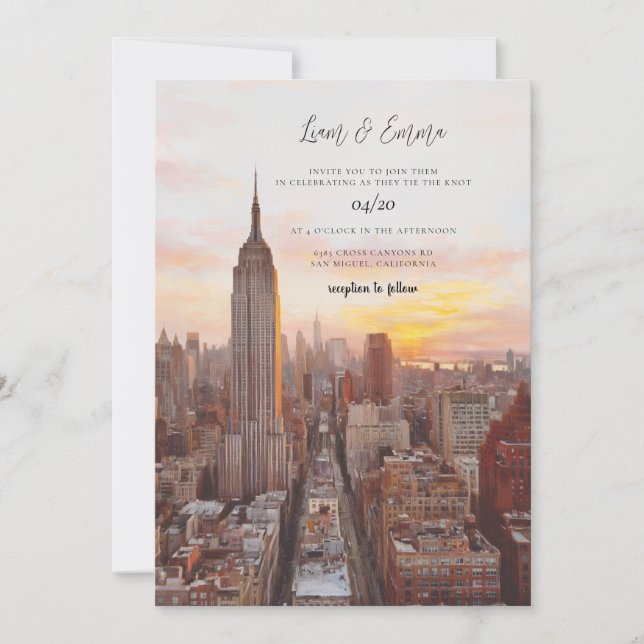 Convite Casamento Delicado em Nova York (Frente)
