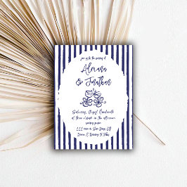 Convite Casamento Desenhado à Mão Azul Vintage