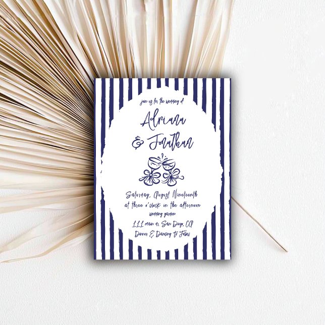 Convite Casamento Desenhado à Mão Azul Vintage (Criador carregado)