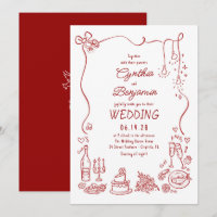 Casamento Desenhado à Mão Caprichoso e Divertido