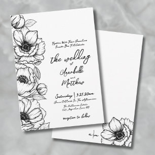 Convite Casamento Desenhado à Mão com Flores