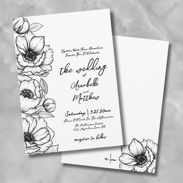 Convite Casamento Desenhado à Mão com Flores (Floral Hand Drawn Whimsical Wedding Invitation)