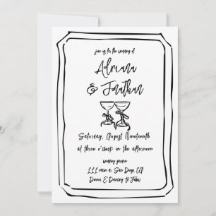 Convite Casamento Desenhado à Mão Simples Preto e Branco
