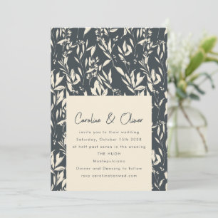 Convite Casamento Desenho Botânico Preto Boho Sombrio
