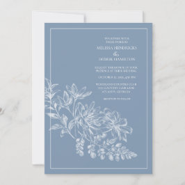 Convite Casamento Desenho Linear Azul Periwinkle