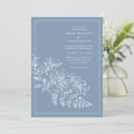 Convite Casamento Desenho Linear Azul Periwinkle