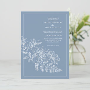 Convite Casamento Desenho Linear Azul Periwinkle