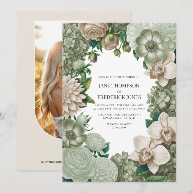 Convite Casamento Desert Sage, Aloe Mist e Sandstone Beige (Frente/Verso)