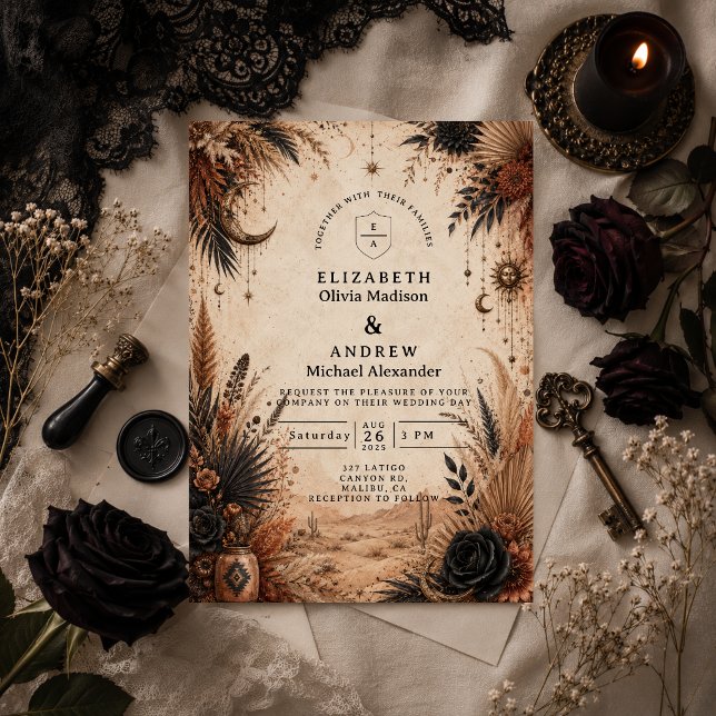 Convite Casamento Deserto Boho Góthico (Criador carregado)