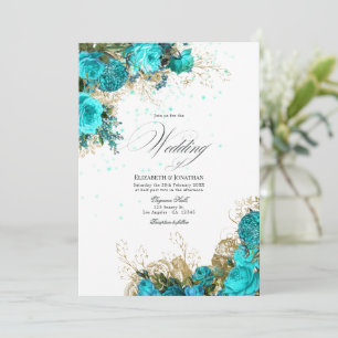 Convite Casamento Desgastado Turquesa e Dourado Vintage