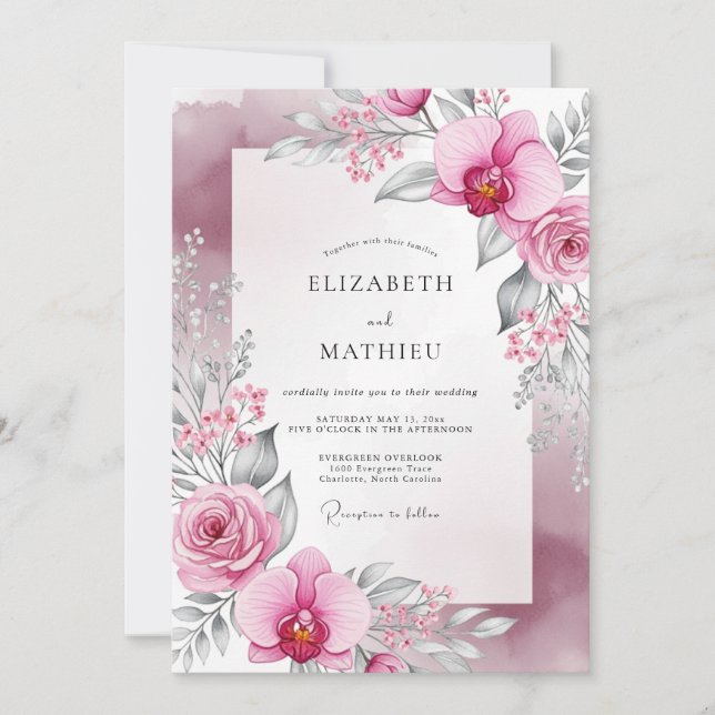 Convite Casamento Deslumbrante de Primavera em Tons Rosa (Frente)