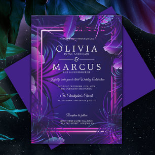 Convite Casamento   Deslumbrante Folhagem Tropical Neon