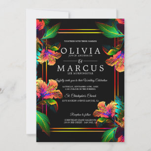 Convite Casamento   Deslumbrante Hibisco Tropical Neon