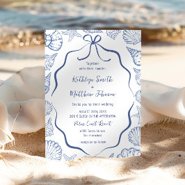 Convite Casamento Destino à Beira-Mar Dusty Blue Seashell