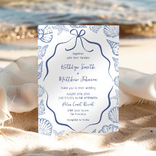 Convite Casamento Destino à Beira-Mar Dusty Blue Seashell