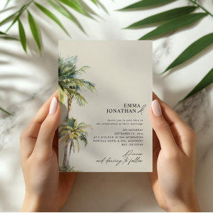 Convite Casamento Destino Árvore de Palmeira em Aquarela