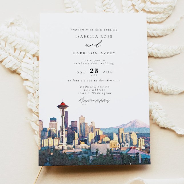 Convite Casamento Destino de Seattle com Paisagem em Aquar (Criador carregado)