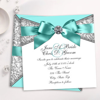 Convite Casamento Diamantes Brancos Azul Turquesa