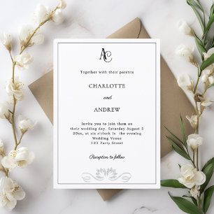 Convite Casamento diamantes monograma preto moderno