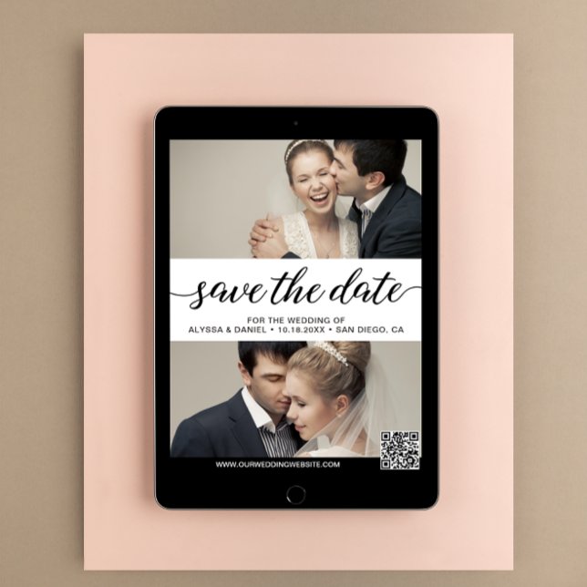 Convite Casamento Digital com Fotos Personalizadas de Scri (Digital photo wedding save the date template)