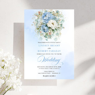 Convite Casamento Digital Floral Azul Sofisticado e Empola