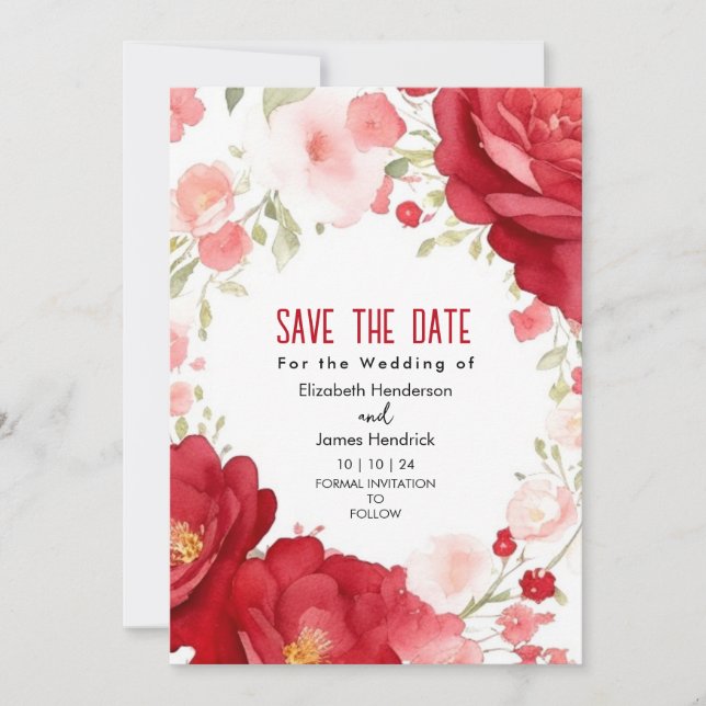 Convite Casamento Digital Vermelho na moda Elegante Crimso (Frente)