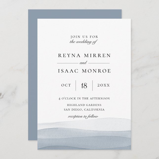 Convite Casamento Dip Dye Blue Watercolor (Frente/Verso)