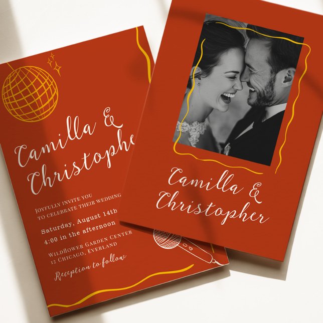 Convite Casamento Disco Retro em Terracota (Criador carregado)