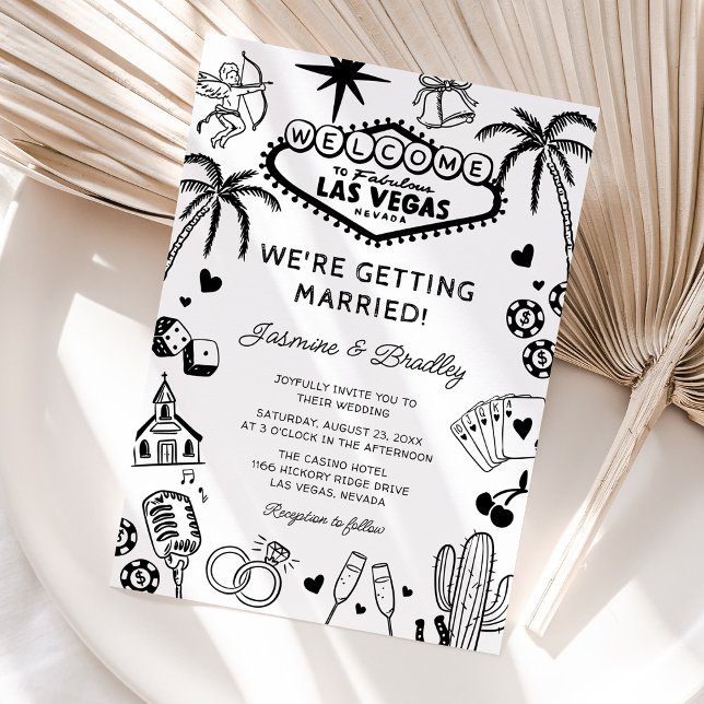 Convite Casamento Divertido Las Vegas Doodle (Criador carregado)
