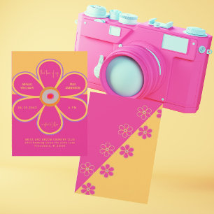 Convite Casamento Divertido Retro Rosa e Amarelo Nós Dois