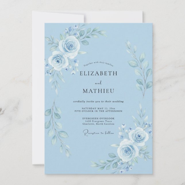 Convite Casamento Divino de Primavera Azul Claro (Frente)