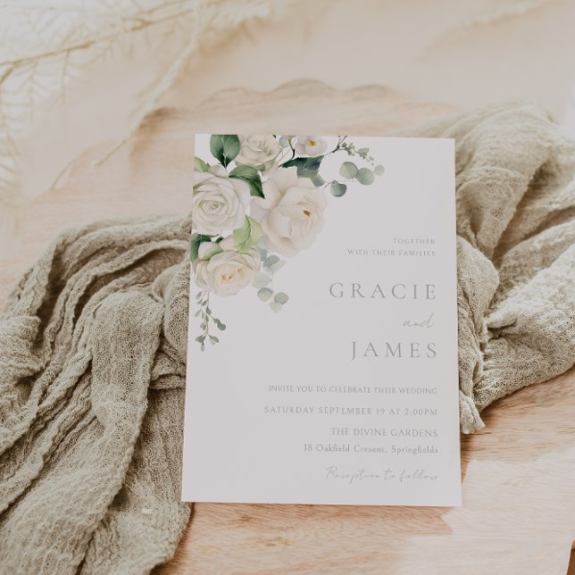 Convite Casamento Divino de Rosas Brancas Todas as Estaçõe (Criador carregado)