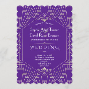Convite Casamento do 1920 Gatsby do Excelente Roxo Real