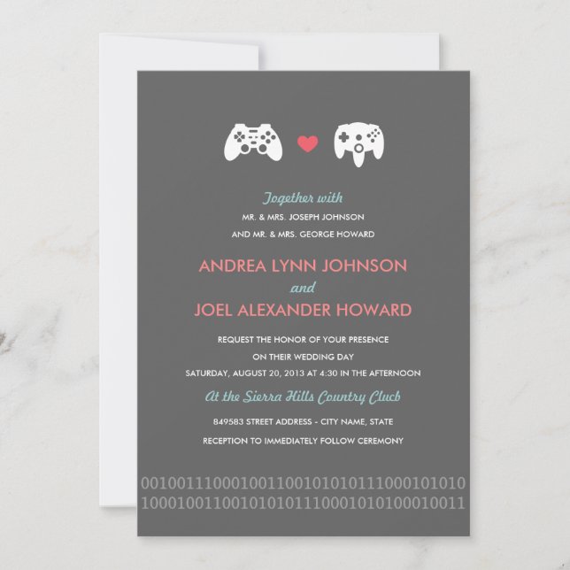 Convite Casamento do amor do controlador do Gamer (Frente)