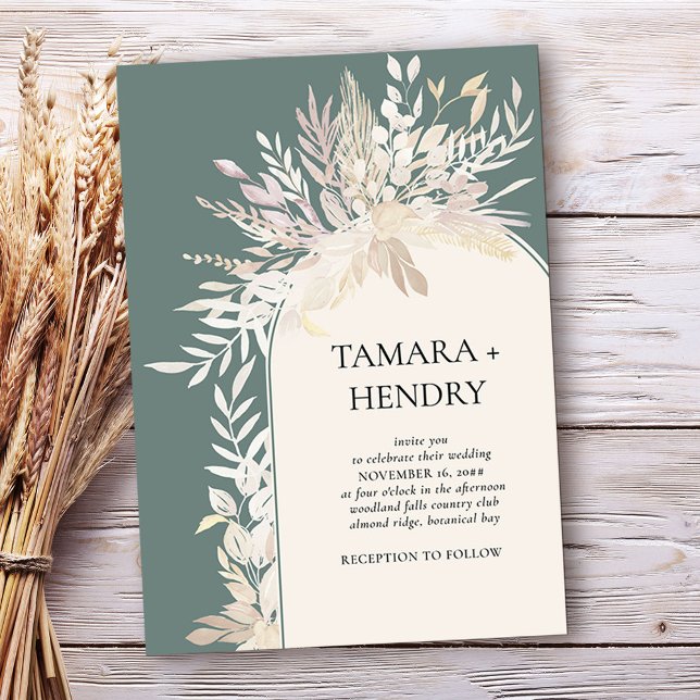 Convite Casamento do Arco Botânico Elegante Verde Sage (Framed arch wedding invitation in Sage Green, from my Foliage Duet collection)