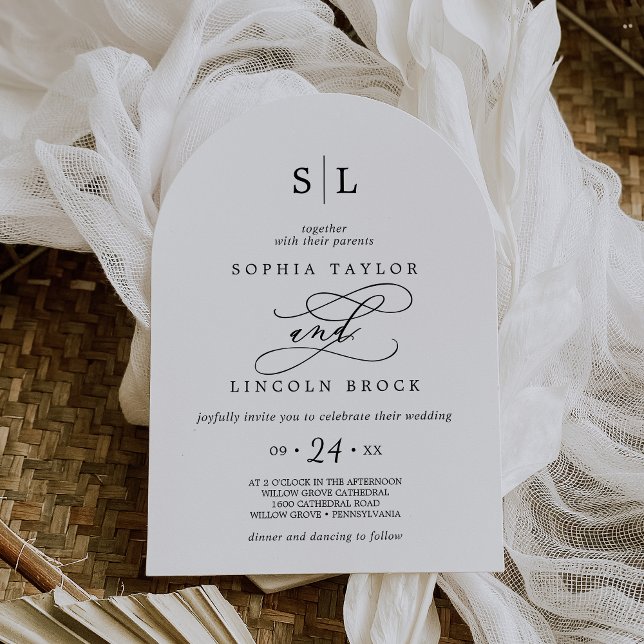 Convite Casamento do Arco do Boho do Monograma Romântico (Romantic Calligraphy Monogram Boho Arch Wedding Invitation)